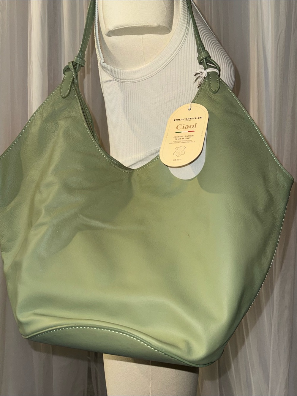 Ciao! Viola Castellani Leather Hobo Shoulder Bag in Sage Green